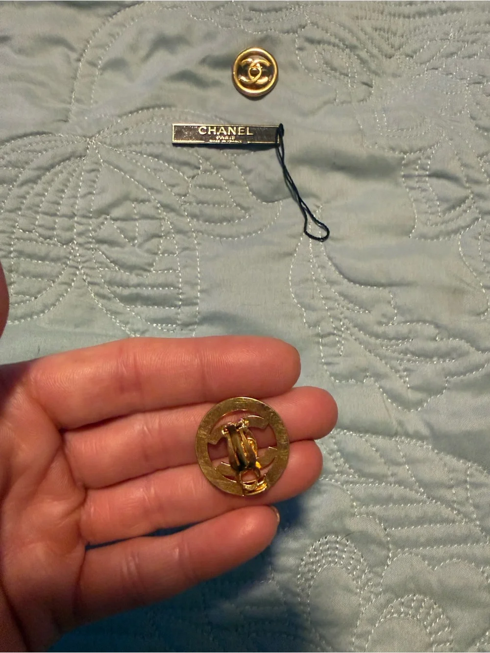 CHANEL Gold-Tone CC Button Pair with Brand Tag